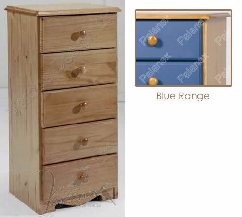 Verona Narrow Chest of Drawers 5 Drawer | Blue